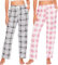 Ymmchy Damen Pyjamahose Lang Schlafanzughose Kariert Freizeithose Frauen Schlafhose Weiche Nachtwäsche Hose 2-Pack Rosa Kariert/Schwarze Kariert XL