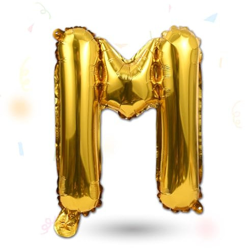 FUNXGO Folienballon Buchstaben gold M - Buchstaben Luftballon Klein M - ca. 40cm Nur Luftfüllung - Ideal für Geburtstag, Hochzeit & Party Deko - Ballon Buchstabe M gold