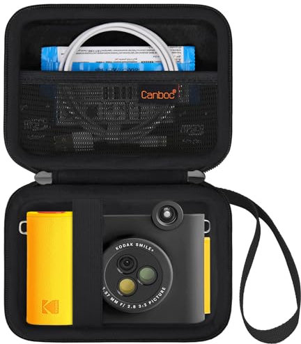 Canboc Carrying Case Compatible with KODAK Smile+ Wireless Digital Instant Print Camera, Mesh Pocket fit Photo Paper, USB Cable, Black (Case Only)