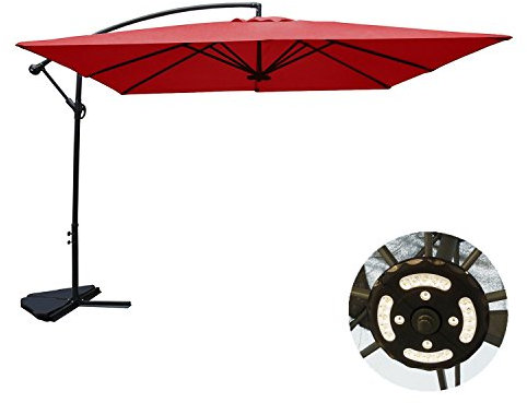 CONCEPT USINE | Parasol LED Déporté Inclinable 3x3m | SOLENZARA Terracota | Lampe à LED Centrale | Armature Aluminium | 100% Polyester | Waterproof, Résistant, Jardin, Plage, Piscine