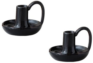 VIRFONOR Kegelförmige Keramik-Kerzenhalter, Set mit 2 matten Boho-Kerzenhaltern, Tischdekoration, Tafelaufsatz für Zuhause, Abendessen, Hochzeit, Party, Aromatherapie, Votivkerze (Schwarz, Stil A)