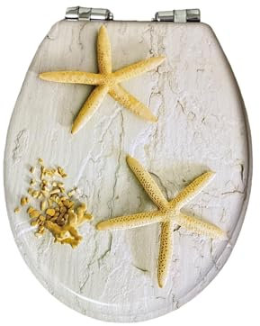 Home Hacks Toilet Seat - Toilet Seat Soft Close - 3D & White MDF Wooden Toilet Seats Quick Release Toilet Lid with Adjustable Hinges, EasyTop Fixing, Easy to Clean, Bathroom (Sea Star Design)