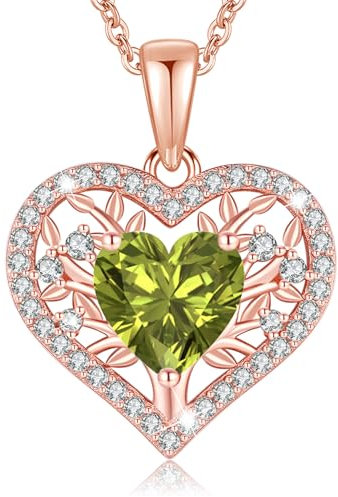 LAVUMO Collar Mujer Corazón Árbol de la Vida Joyas Mujer Plata de Ley 925 Regalos Originales Esposa Mamá Novia Navidad Cumpleaños Día San Valentín Regalo (Oro rosa-08-Agosto)
