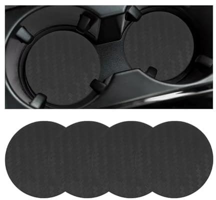Adunsiaoto 4 Stück Auto Runde Untersetzer, Cup Holder Kohlefaser-Muster Matte, Auto Getränkehalter Untersetzer, Tasse Halter Einfügen Pad Interieur Zubehör(Schwarz)