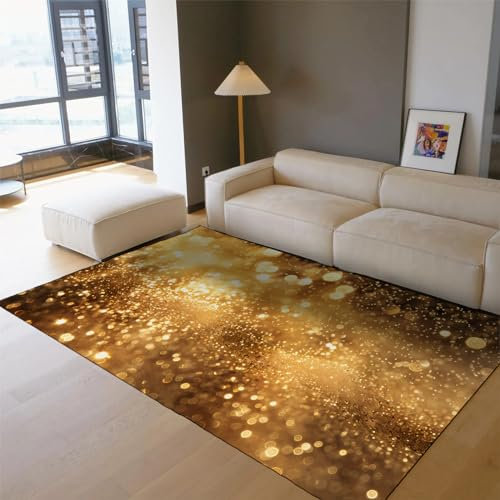 SHUODAOCO Goldene waschbare rutschfeste Bereichsteppiche für Wohnzimmer Esszimmer Schlafzimmer Home Office Romantisches Muster Weicher Nicht flusender Teppich 180x300cm