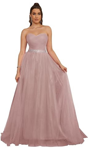 SWEMILE Robe Rose Paillette Femme Robe Longue Femme Rose Robes de Soirée Femme sans Bretelles Bustier en Tulle Evasé Robe de Mariage 44