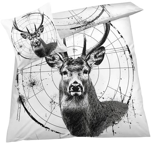 YELDAN Bettwäsche REH 140x200 - Bettbezug Jagd, Bettwäsche-Sets 2 teilig, Weich & Atmungsaktiv Mikrofaser Wendebettwäsche und 1 Kissenbezug 80x80 mit Umschlag