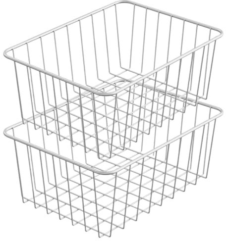Bins de organizador del congelador de 2pcs, organizador de congelador de cofre de alambre de acero inoxidable de 11x8.5x4.7, cestas de congelador rectángulos apilables para congelador vertical, hogar