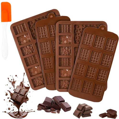 Halinuia 4 Pièces Moule Chocolat avec Grattoir Antiadhésifs Moule Silicone Tablette de Chocolat Moules à Chocolat Break-Apart Moules à Chocolat Moule Tablette de Chocolat pour DIY Faits Maison