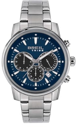Breil Uhr Herren Caliber Ziffernblatt BLAU Bewegung Chrono Quartz e Bracelet Stahl Silber EW0728
