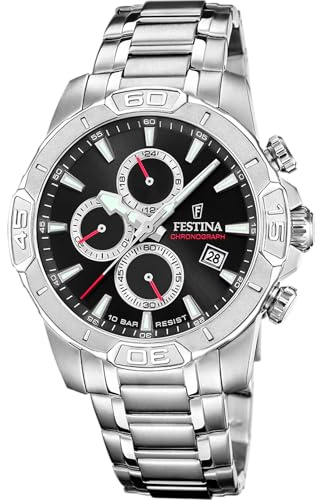Festina Herrenuhr Analog aus Edelstahl 316l Silberfarben F20704/6 | Quarzwerk, Chronograph, Kalender, Robustes Mineralglas