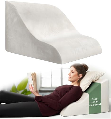 Lesekissen für Bett und Sofa, Bequemes Rückenkissen mit Memory Foam, Reflux Kissen verwendbar als Keilkissen Bett, Bettkissen Rückenlehne oder Kopfende, Gemütlicher Bettkeil als angenehme Rückenstütze
