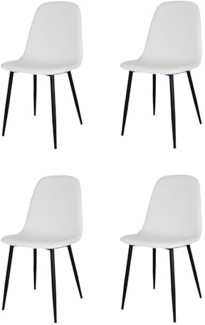 KEKOHOME Juego de 4 sillas de Comedor Nuvola con Patas de Acero Negro Mate, Polipiel Blanca