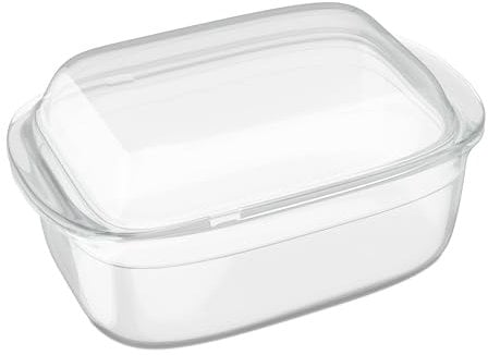 Relaxdays Bandeja de Horno, Cazuela Cristal con Tapa, 4,5 L, Lasañera Vidrio, Apta para Lavavajillas, Transparente