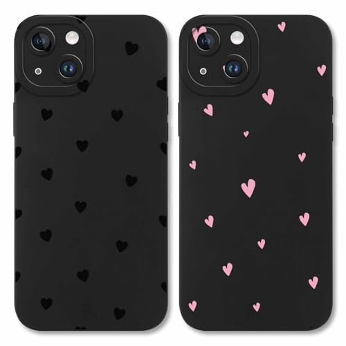 Yoedge 2 Stück Handyhülle für iPhone 15 Hülle 6,1, Süße Liebesherz Muster Design Mädchen Aesthetic Case Dünn Weich Ultra Slim Silikon TPU Kameraschutz Stoßfest Schutzhülle Cover für iPhone 15,01