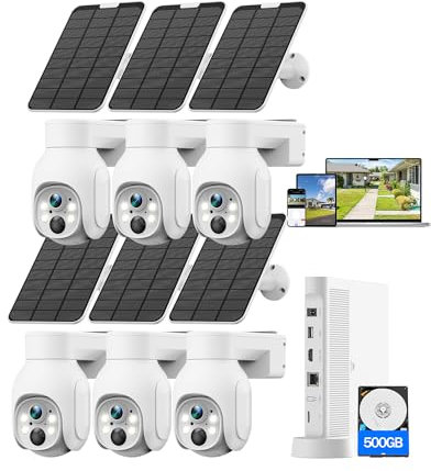 MOSBOK Solar Security Cameras Outdoor Wireless, 5G&2.4G WiFi 10CH NVR, 500GB HDD, No Subscription, Solar-Powered Home Security Cameras System with 360° Pan&Tilt,Motion Detection,2K Color Night Vision