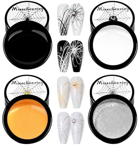 4 Colores Esmalte de Uñas Gel de Araña, Pintura en Gel para Decoración de Uñas, Esmaltes Semipermanentes de Uñas en Gel UV LED, Esmalte de Uñas de Gel Elástico