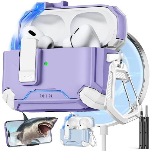 Inesore for AirPods Pro 2nd/1st Generation Case Cover with Phone Stand & Cleaning Kit,Compatible with Magsafe,Magnetic Automatic Lock for Apple Airpod Pro Charging Case(USB-C/Lightning Cable)