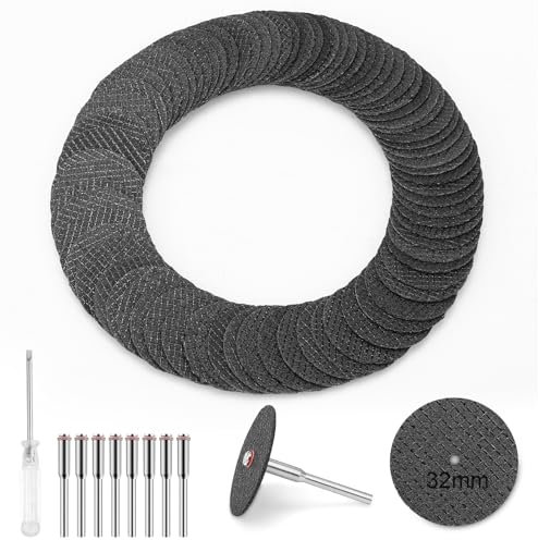 Kigniote 80 dischi da taglio per Dremel con 8 punte da 3 mm, dischi da taglio in metallo, 32 mm, per utensili multifunzione per scanalatura, fresatura e taglio di acciaio inox ferro e altri metalli