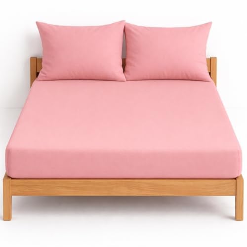 NIYS Luxury Bedding Finest 100% Egyptian Cotton 10/25CM Fitted Sheets in 15 Colours (Pink, Double + pillow case pair)