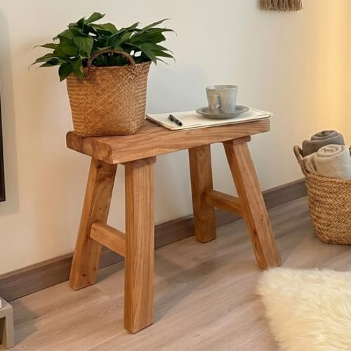 Holzbank Flur,50cm Sitzbank Outdoor Rustikal,Badezimmer Rustikales Bank | Küchenbank aus Holz,Kleine Gartenbank ohne lehne,Blumenbank Bettbank Fußbank,für Eingang Wohnzimmer