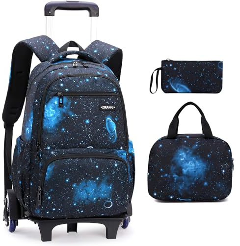 TRAVELKNOT 3pcs Schulrucksack Jungen mit Rollen Rucksack Trolley Kinder Schulrucksack Schultasche Trolley Schulranzen mit Rollen Kinder 45x31X16cm
