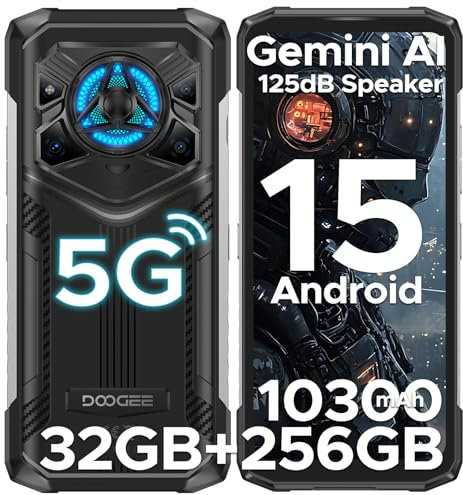 DOOGEE Blade 20 Play Rugged Smartphone 5G, Effetto Luce LED, 125dB Altoparlante, 50MP AI+20MP Visione Notturna, 32GB+256GB Android 15 Telefono Rugged, Gemini AI/MTK 7050/6.56/10300mAh/NFC/Dual SIM
