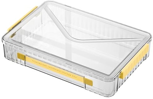 Marte Vanci Plastic Storage Box with Lid, Clear A4 File Box Portable Project Case with Handle Transparent Organiser for Photo Craft Storage Document Letter Paper Scrapbook Stationery Magazine Yellow