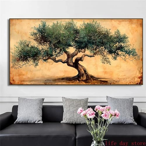 LZJAGXX Dipinto su tela con albero di ulivo antico, quadro da parete, stampa botanica, poster, grande opera d'arte, arredamento per la casa, soggiorno, 60x120 cm, senza cornice.