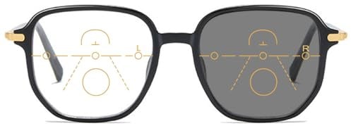 MAGIMODAC Selbsttönende Gleitsicht Lesebrille Damen Herren Multifocus Progressive Photochrome Lesebrillen Blaulichtfilter Lese-Brillen Sonnenlesebrille Helles Schwarz +2.5