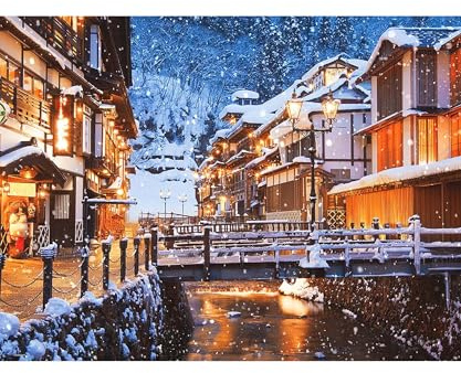 PieceRelax PieceClicks 1000 Teile Puzzle Erwachsene Japan Ginzan Onsen Hot Spring, Japan Winter Onsen Schnee Geschenkidee 47,6 x 63,3 cm [U1140]