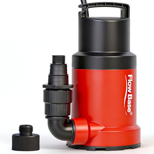 Flowbase 1HP 5000GPH Sump Pump - Clean/Dirty Water Portable Transfer Submersible Pump for Swimming Pool, Garden Pond, Basement with 10ft Power Cord,Remove Water Level Down to 0.2