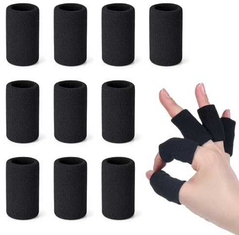 10 PCS Finger Compression Sleeve, Black Finger Sleeves for Arthritis | Soft Breathable Finger Support Finger Compression Sleeve for Basketball Volleyball Relieving Pain