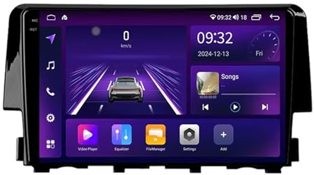 2 DIN Radio para Honda Civic 2016-2020 9 Inches Android 15 Android Auto FM Am Bluetooth USB para, 8 Core 6G+128G