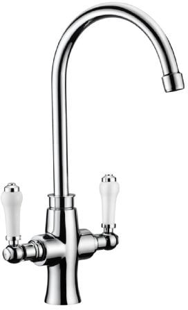 Belgrave Belfast Kitchen Sink Tap White Ceramic Handles (Chrome)