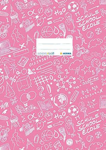 HERMA 19423 Heftumschlag A4 Schoolydoo Rosa, Hefthülle mit Beschriftungsetikett aus strapazierfähiger & abwischbarer Polypropylen-Folie, Heftschoner für Schulhefte, farbig