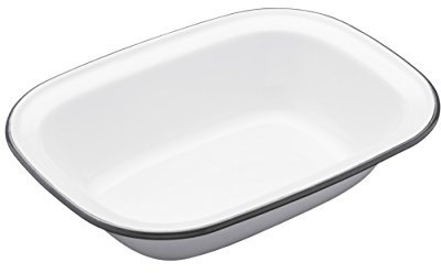 KitchenCraft Living Nostalgia Oblong Enamel Pie Dish, 22 x 16 cm (8.5 x 6.5) - White / Grey