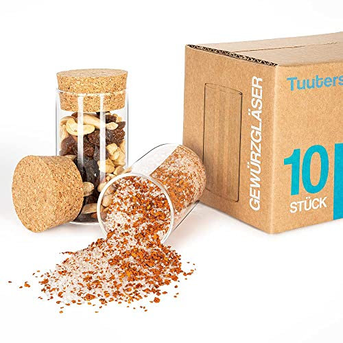 Tuuters 10x Gewürzgläser mit Korken/Vorratsdose aus Glas (90 x Ø50 mm)