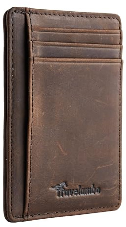 Travelambo Slim Wallet Front Pocket Minimalist Leather RFID Blocking Medium Size