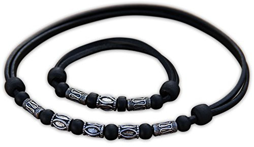 HANA LIMA Schmuck Set Edelstahl Perlen Lederhalskette Surferkette Halskette Armband Lederarmband Surferarmband