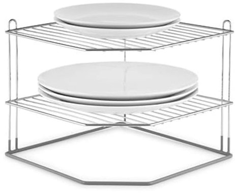 lakeland 2-Tier Corner Plate Rack, Chrome Plated - Holds Plates Up To 33cm Dia.