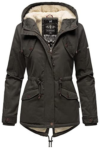 MARIKOO Damen Winter Jacke Stepp Parka Mantel Teddyfell warm gefüttert Manolya XS-XXL (DE/NL/SE/PL, Alphanumerisch, S, Regular, Regular, Anthrazit)