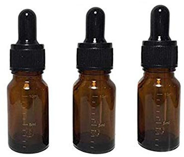 3 Pcs Empty Refillable Amber Glass Graduated Dropper Bottle Essential Oil Cosmetics Elite Fluid Container Jar Pot Holder with Glass Pipette Dropper (10ml/0.34oz)
