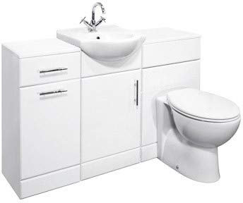 VeeBath Linx 1250 Vanity Unit Furniture Set, Wash Basin, WC,Toilet Pan, Soft Close Toilet Seat, Concealed Cistern, Bathroom Laundry Unit Cabinet-White (Flat Pack)