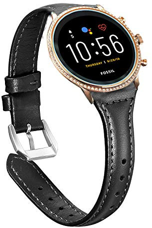 für Fossil Julianna Bänder, Blueshaw Slim Echtleder Band Ersatz Zubehör Armband Fossil Gen 5 Julianna Smartwatch/Fossil Julianna hr, schwarz