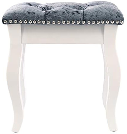 Velvet Dressing Table Stool, Vintage Vanity Stool Chair for Bedroom Dressing Table, 24D Padded Cushion Makeup Chair 40cm(Length) x 30cm(Width) x 45cm(Height) (White Wood Legs)