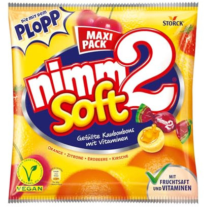 nimm2 Soft – 1 x 345g Maxi Pack – Gefüllte Kaubonbons in vier Sorten mit Fruchtsaft und Vitaminen