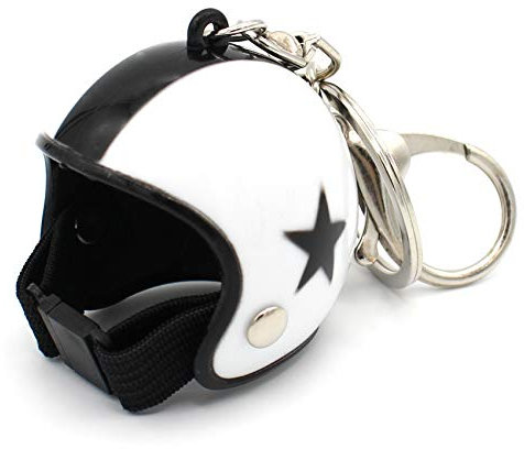 VmG-Store Motorrad Helm Retro Schlüsselanhänger mit funktionsfähigem Verschluss S132 (Weiß)