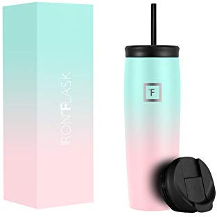 IRON °FLASK Nomad Tumbler - 590 ml, 2 Lids (Straw/Flip), Vacuum Insulated Stainless Steel Bottle, Double Walled, Thermo Coffee Travel Mug, Water Metal Canteen