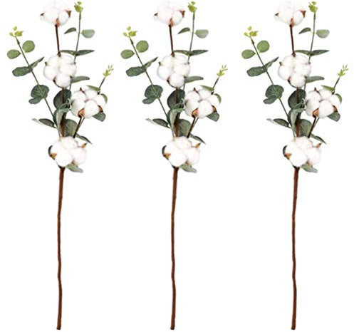 VOSAREA 3 Stücke Getrocknete Eukalyptus Blätter Zweige Natürliche Baumwolle Blumenstrauß Trockenblumen Künstliche Eukalyptusblätter für Weihnachten Hochzeit Dekoration Wohnzimmer Landhaus Deko